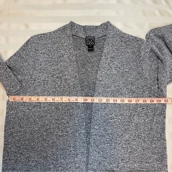 Clara Sun Woo Gray Knit Open Cardigan Sweater Pockets Size Small Knee Length - Picture 4 of 13